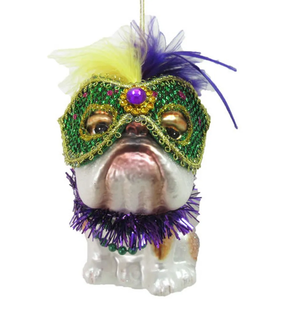 December Diamonds Mardi Gras Bulldog Glass Tree Ornament - 5 Inches