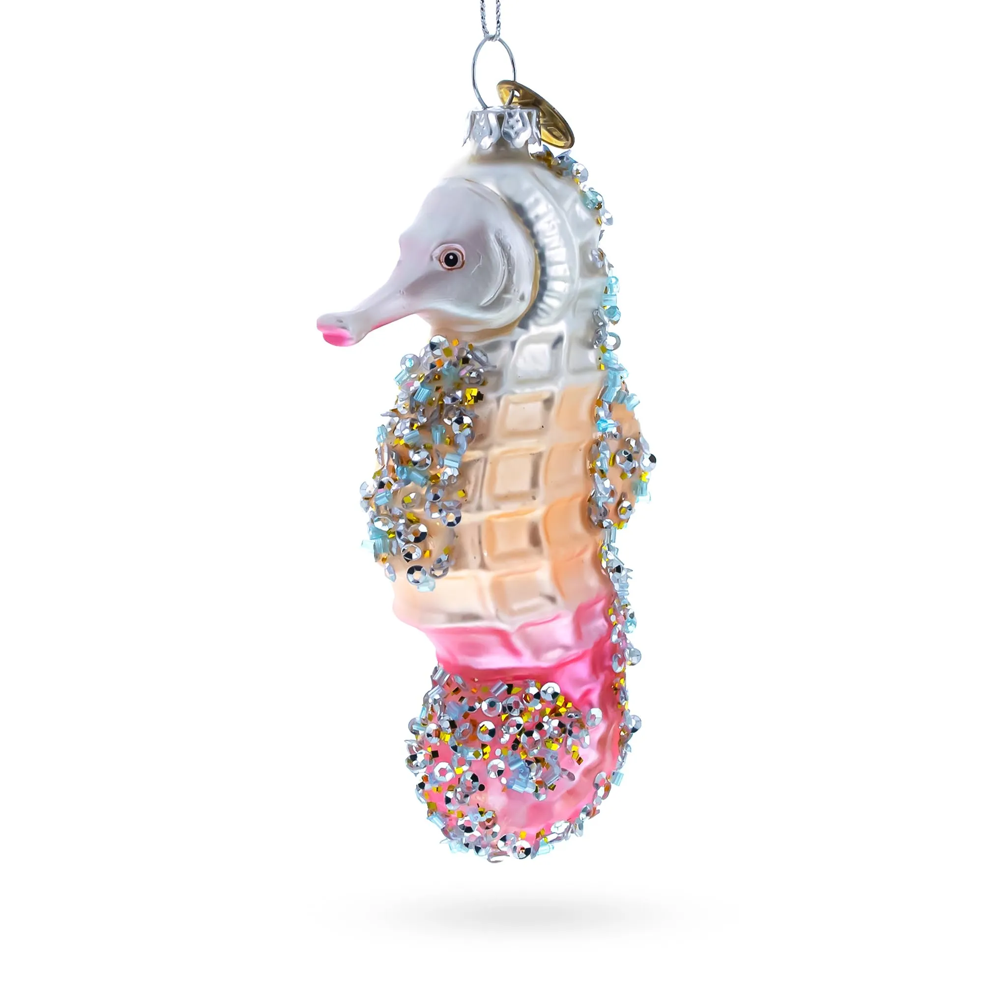 Elegant Seahorse Blown Glass Christmas Ornament - Hand-Painted, 2.41'x1.23'x4.65' - BestPysanky