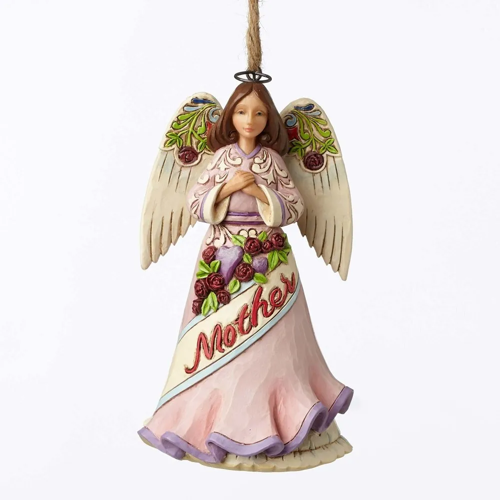 Enesco Mother Angel Ornament 4.625-Inch, Handcrafted Stone Resin, Folk Art Design