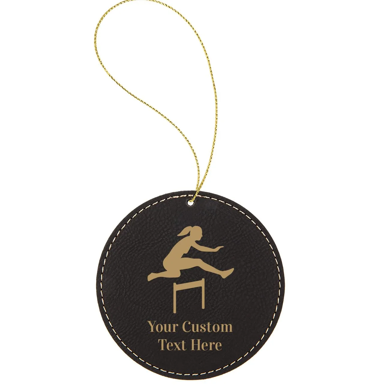 Girl's Hurdler Track and Field Laser Engraved Faux Leather Ornament 3.375-Inch Black/Gold