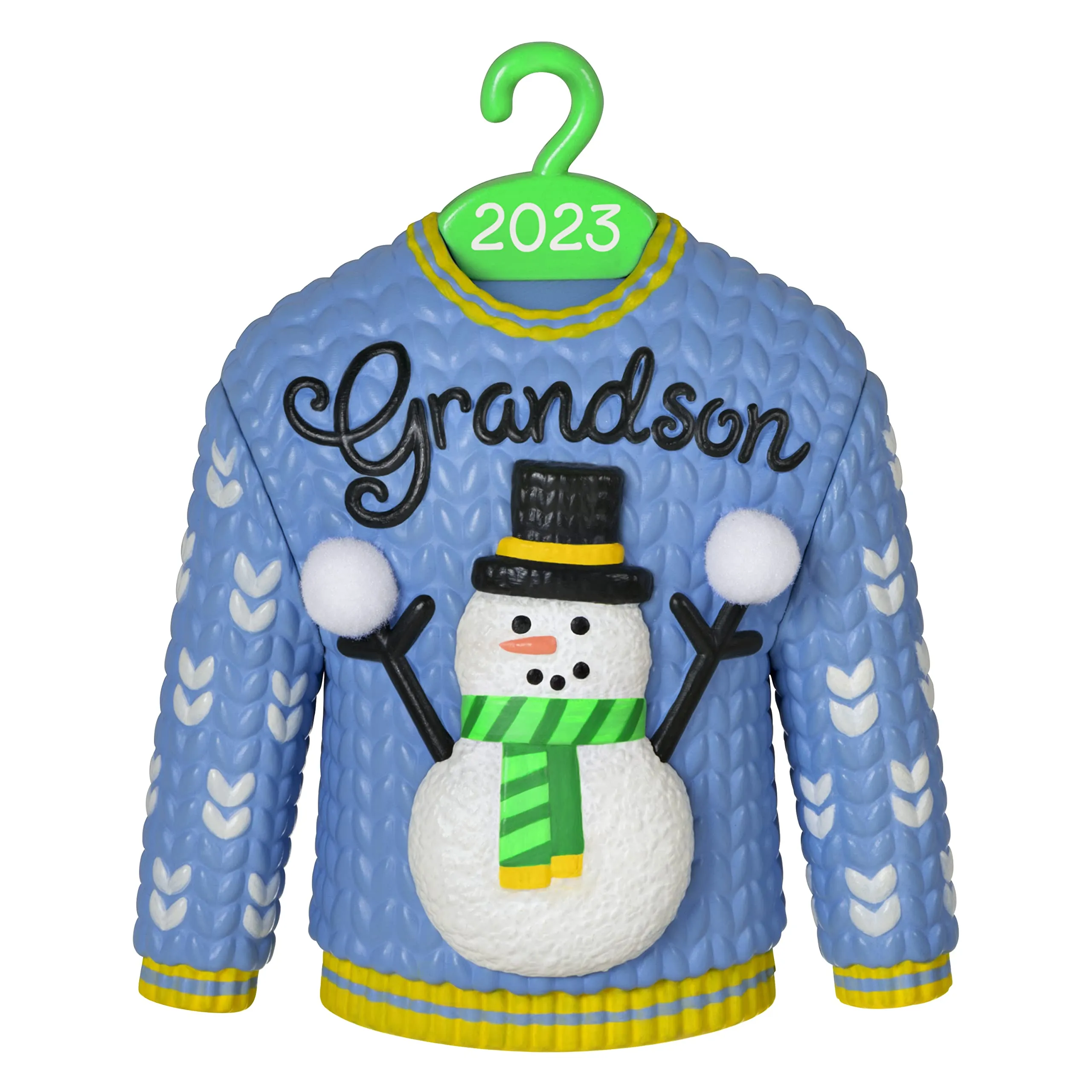 Hallmark Keepsake Christmas Ornament 2023, Grandson Sweater with Snowman, Family Gift