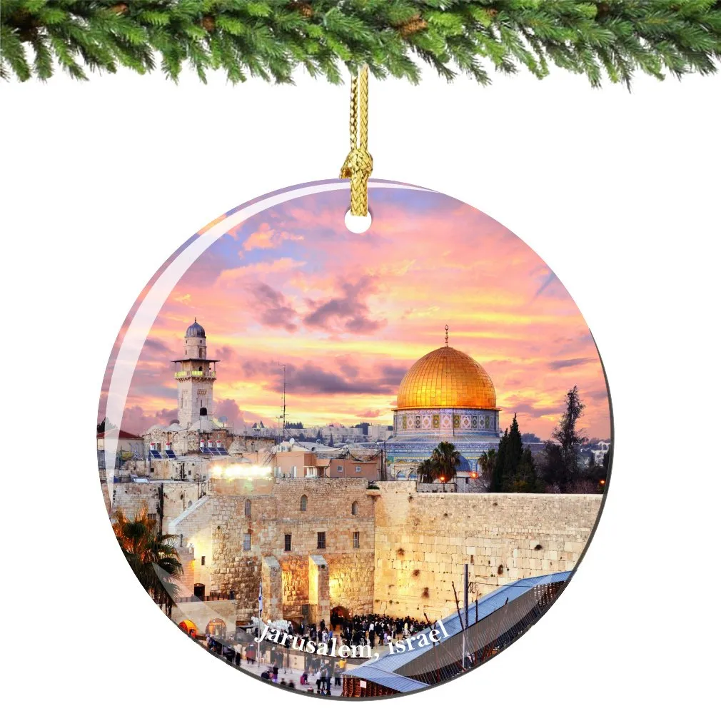 Jerusalem Israel Christmas Ornament 2.75 Inches Handcrafted Porcelain Double-Sided Design