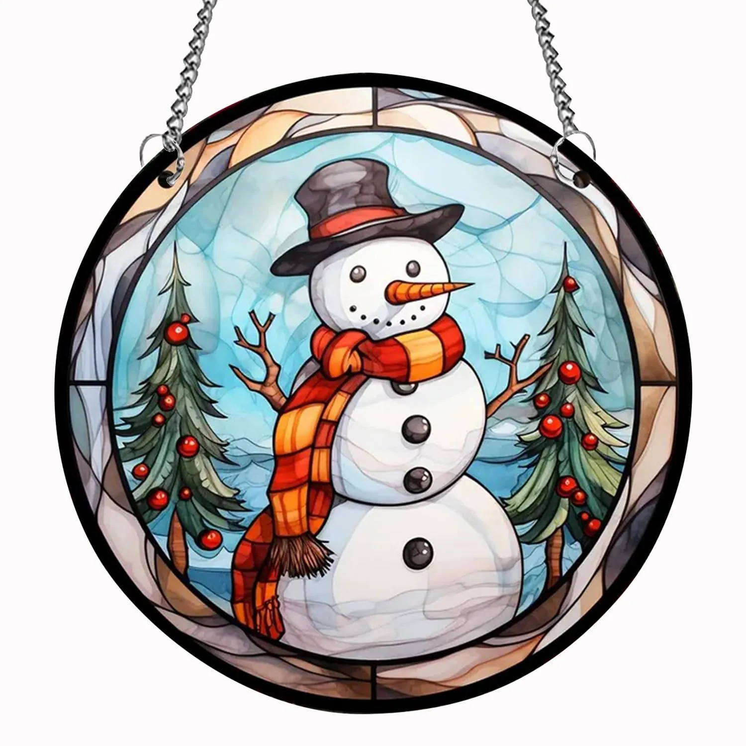 MATIHAY Christmas Snowman Stained Acrylic Window Hanging Ornament, Large 11.8'x11.8'