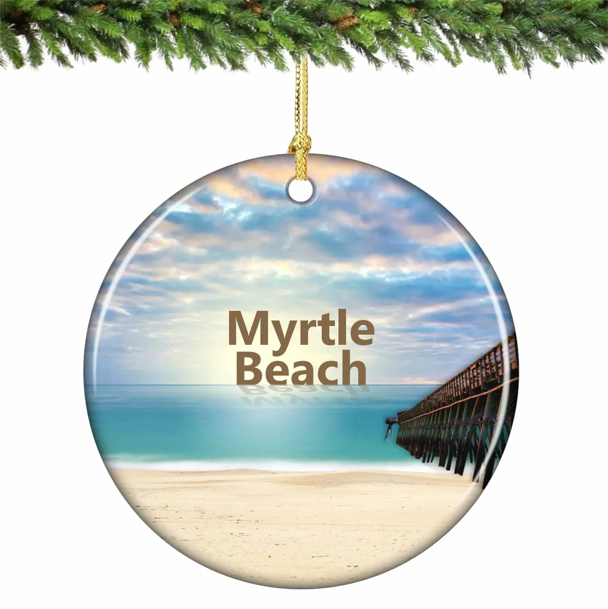 Myrtle Beach South Carolina Christmas Ornament, 2.75 Inches, Handcrafted Porcelain, Double-Sided