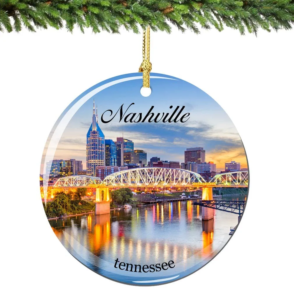 Nashville Christmas Ornament Porcelain Double Sided Tennessee Holidays - 2.75' Round