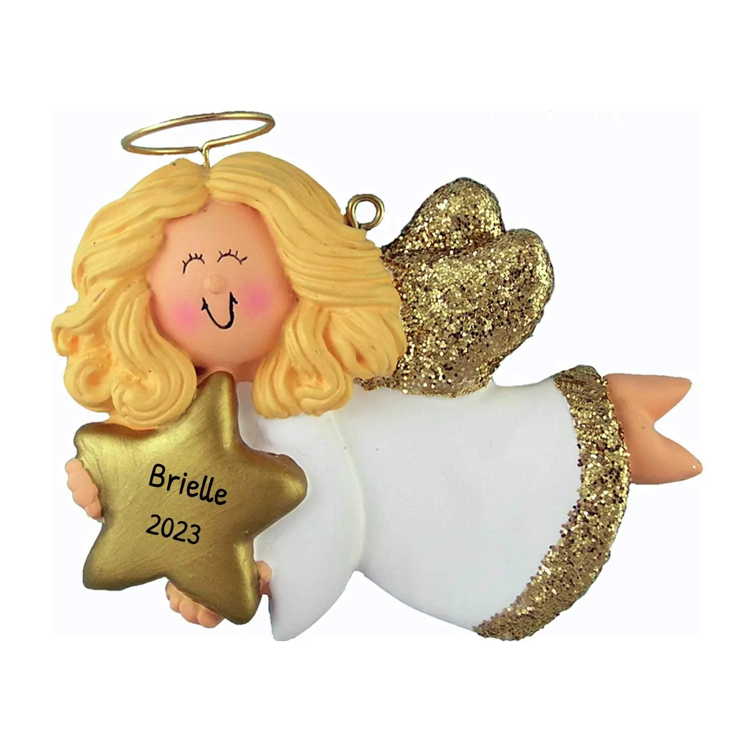 Personalized Angel Christmas Ornament 2024 - Cute Blonde Female Guardian Angel Keepsake