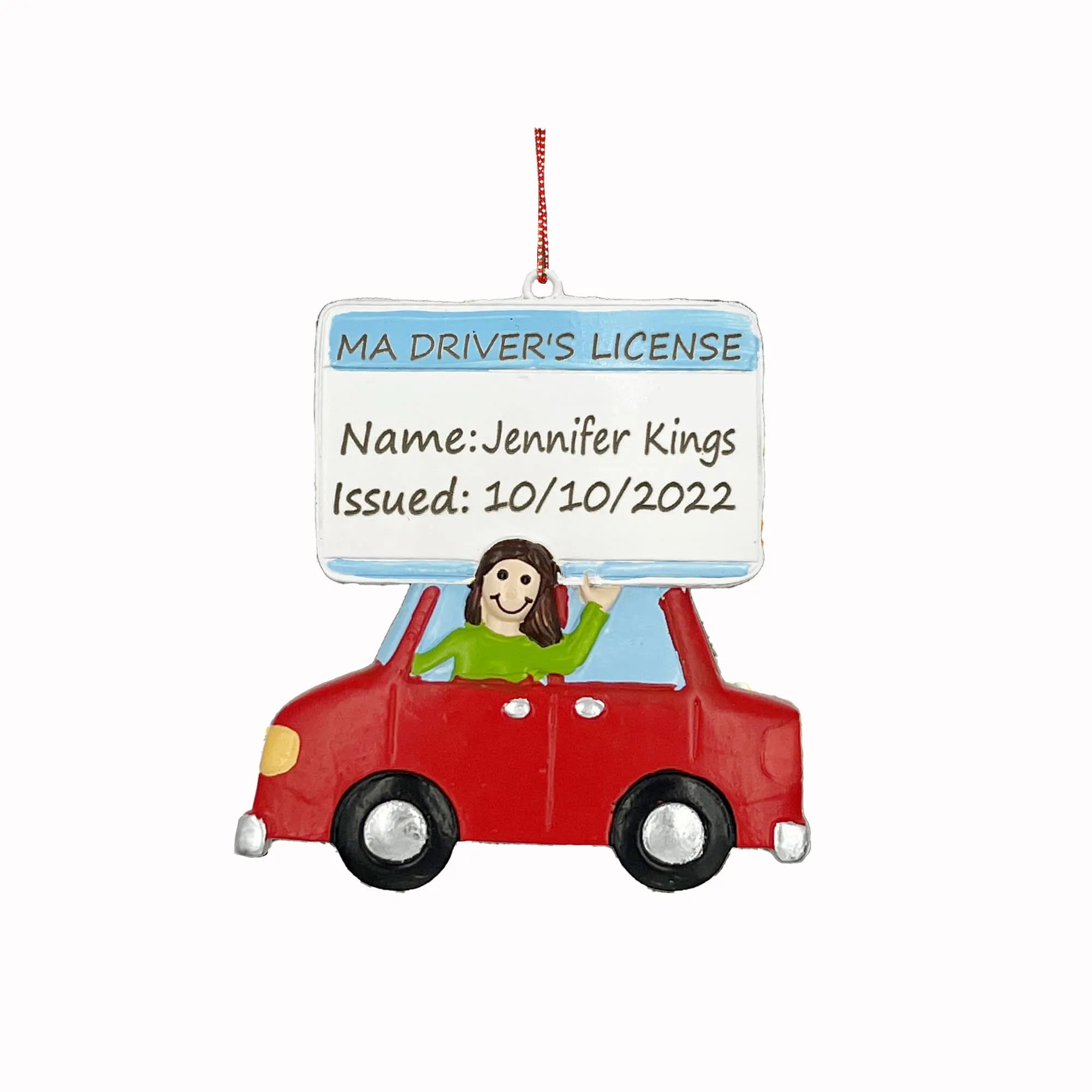 Personalized Brunette Driver's License Christmas Ornament - Custom Engraved, Lightweight Polyresin