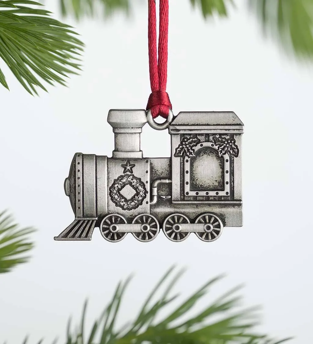 Plow & Hearth Solid Pewter Collectible Christmas Tree Ornament, 2022 Edition, Train Design