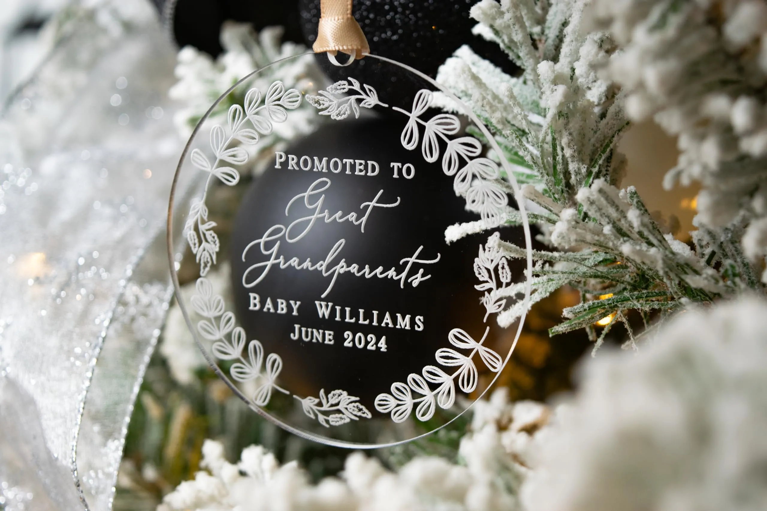 Promoted to Great Grandparents Ornament - Personalized Clear Acrylic Baby Announcement Gift