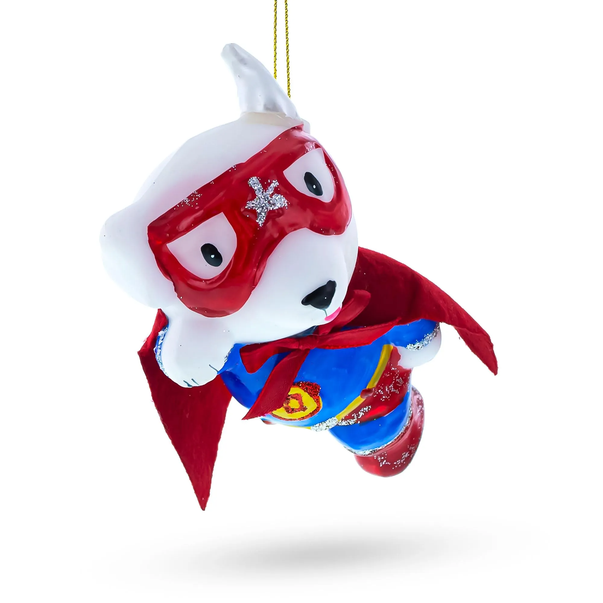 Soaring Super Dog Hero Blown Glass Christmas Ornament, 3.5' Tall, Exquisitely Hand-Painted