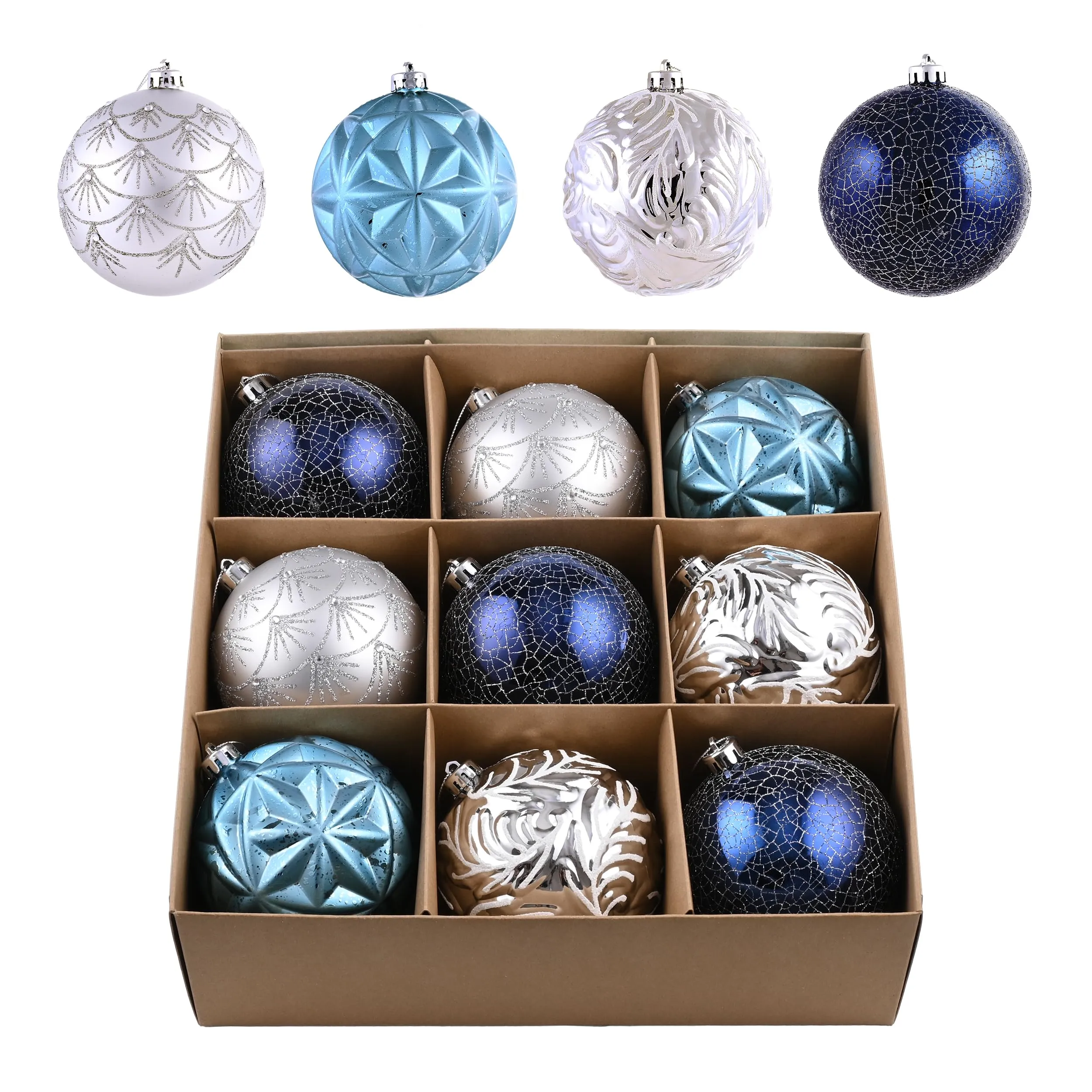 Valery Madelyn 9ct Navy Blue & Silver Shatterproof Christmas Ball Ornaments, 3.94 Inches