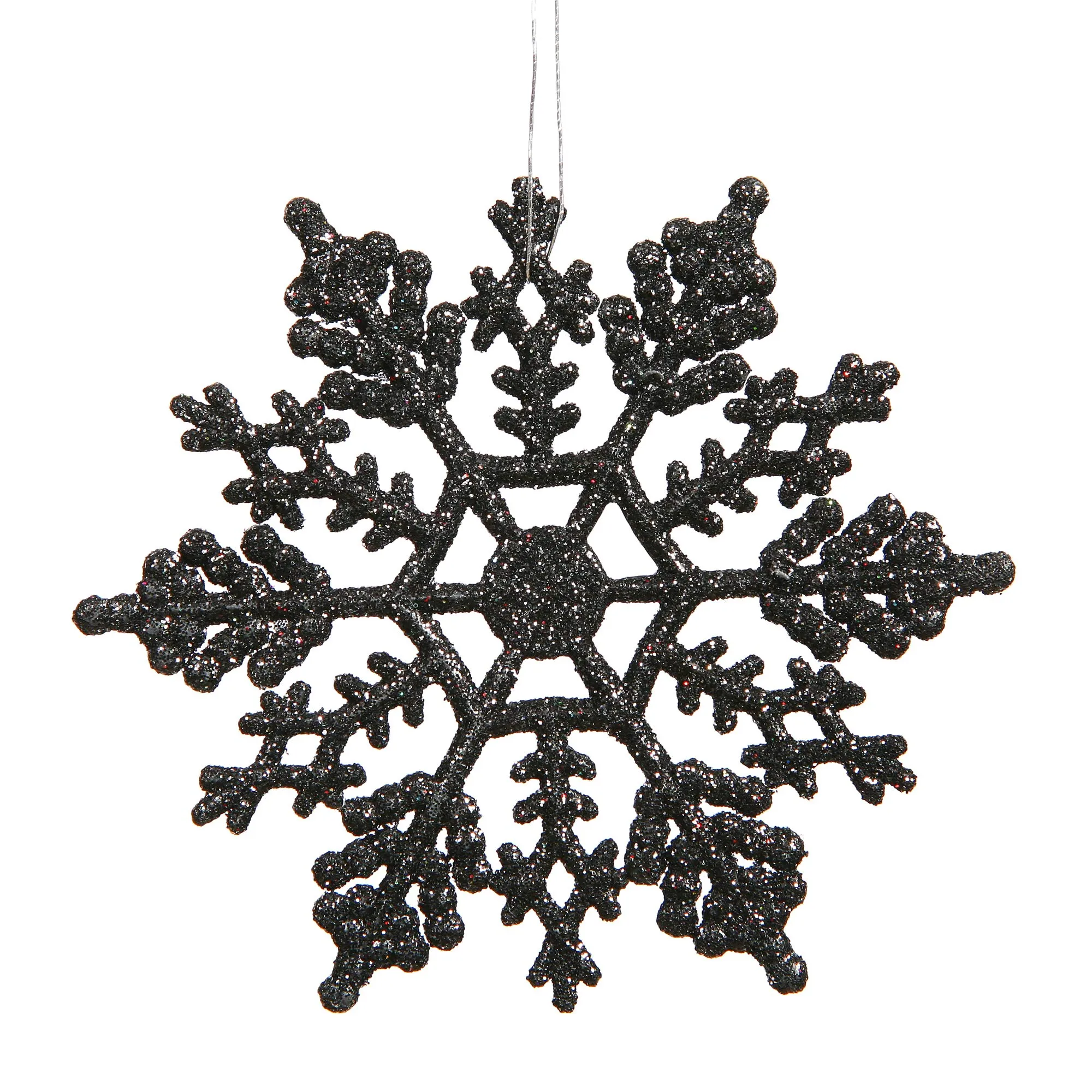 Vickerman 6.25' Black Glitter Snowflake Christmas Ornaments - 12 Count PVC Box