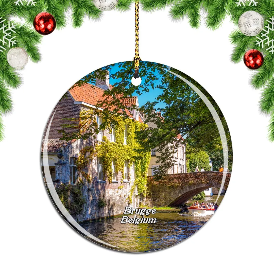 Weekino Brugge Canal Bridge Christmas Ornament 2.85 Inch Double-Sided Porcelain Souvenir