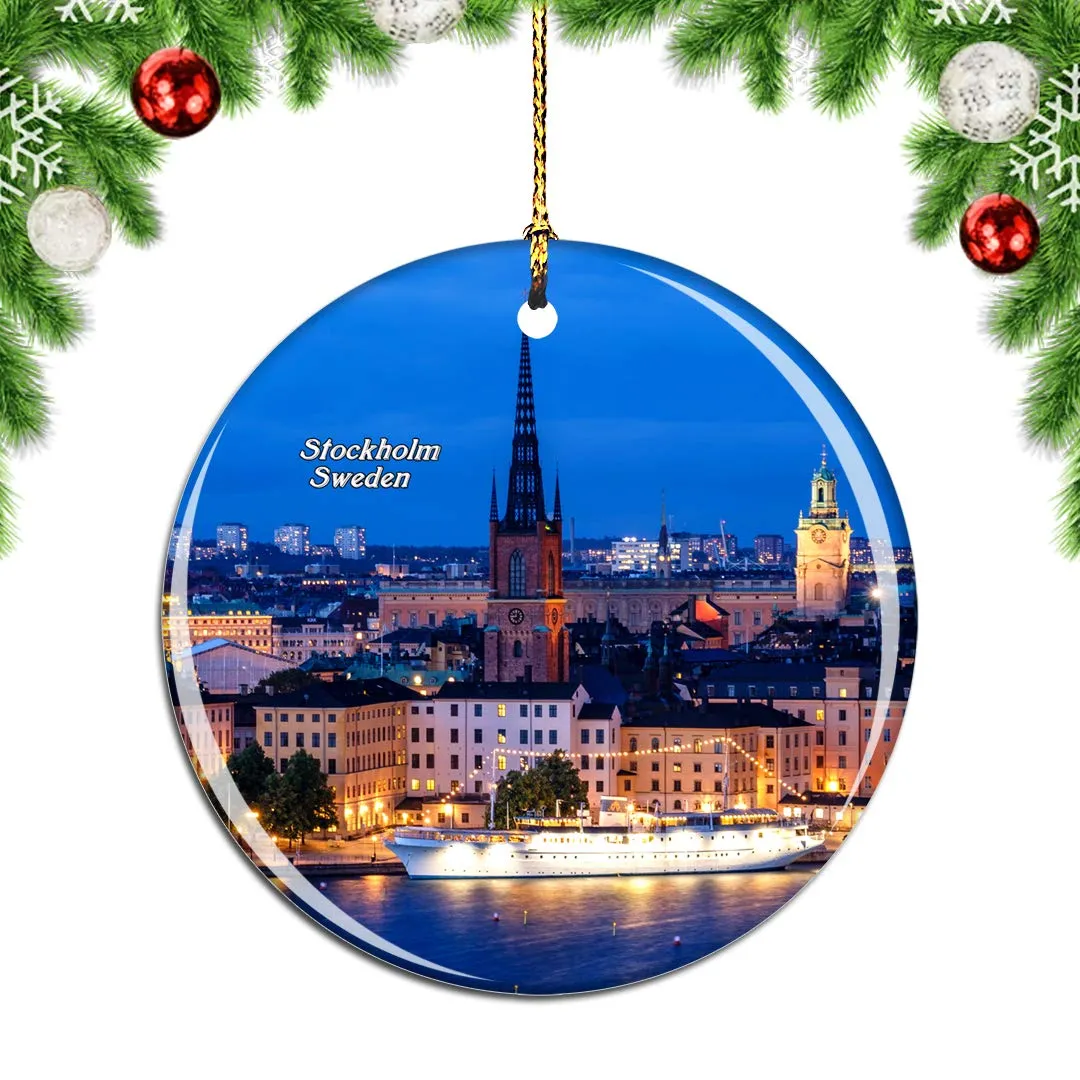 Weekino Christmas Tree Ornament - Stockholm Cityscape Double-Sided Porcelain 2.85 Inch