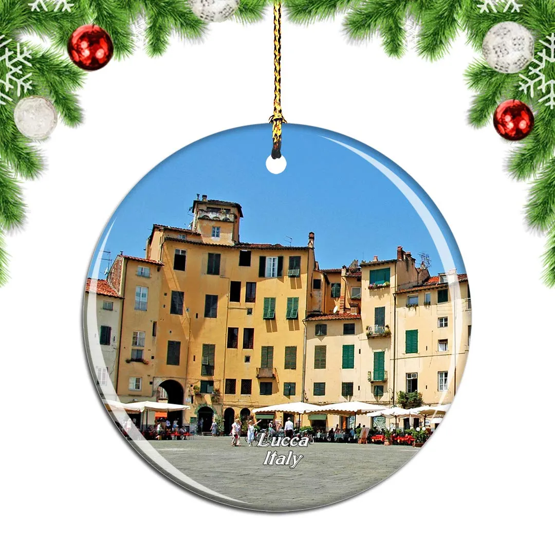 Weekino Lucca Square Italy Christmas Ornament 2.85-Inch Double-Sided Porcelain Travel Souvenir