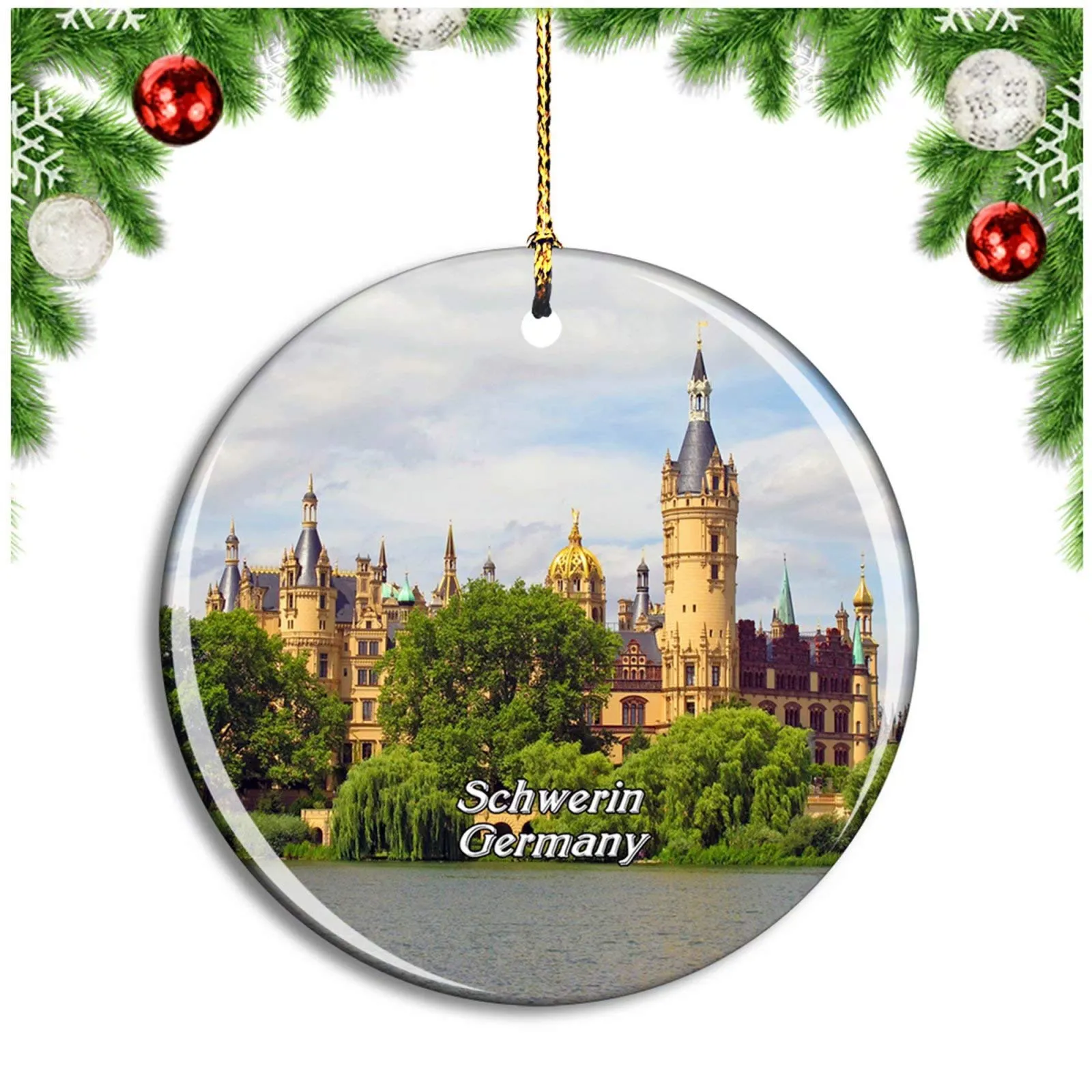 Weekino Schwerin Castle Christmas Ornament 2.85 Inch Double-Sided Porcelain Travel Souvenir