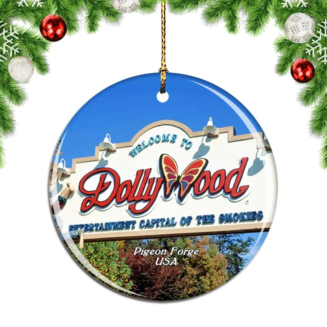 Weekino USA Dollywood Christmas Ornament 2.85 Inch Double-Sided Porcelain Travel Souvenir